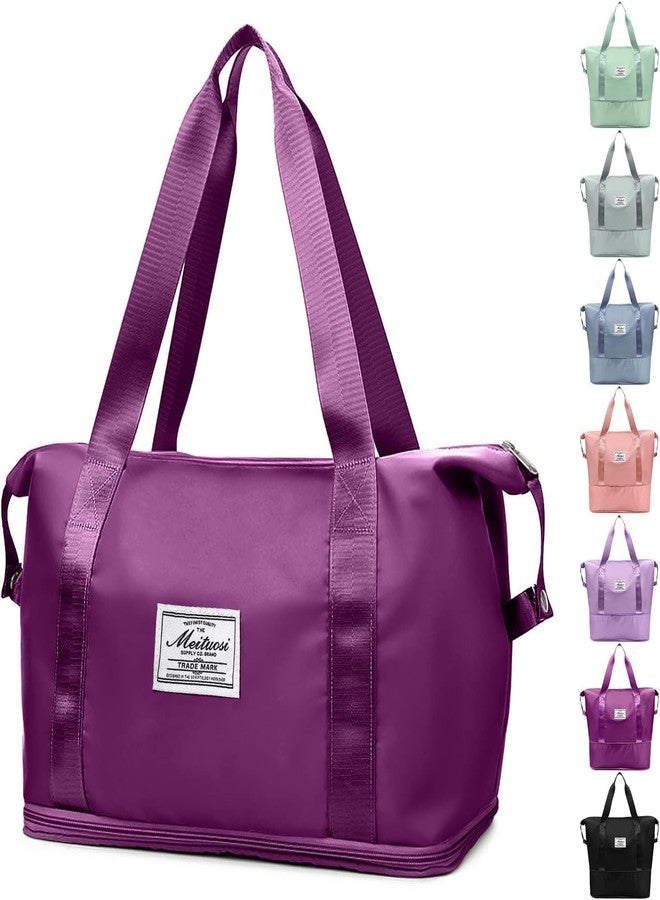 Flywind Large Capacity Folding Travel Bag Expandable, Dry and Wet Separation Weekender Bags for Women Travel Lightweight Waterproof Carry Luggage Bag. (Purple) - Image 1